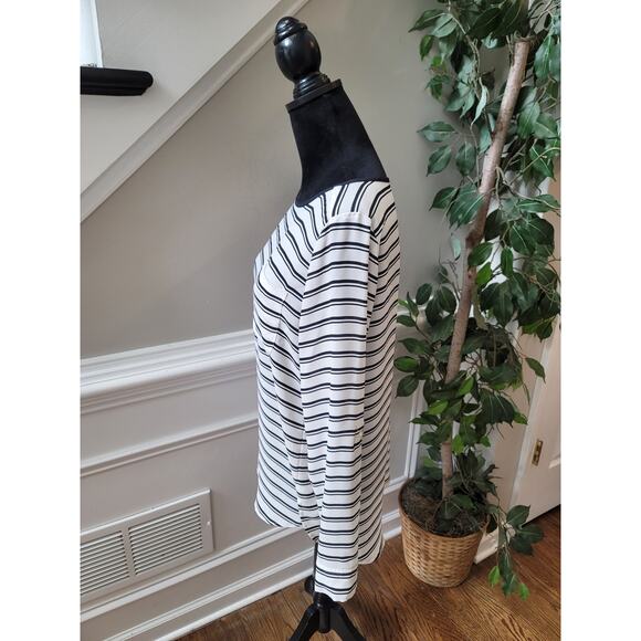 Loft Blouse Women's Size M White Black Striped Long Sleeve Button Cuff Top - Picture 7 of 11